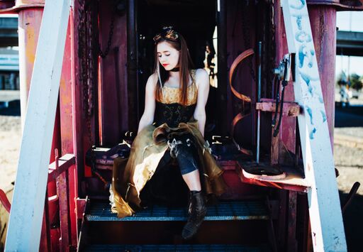 Steampunk dress on a train